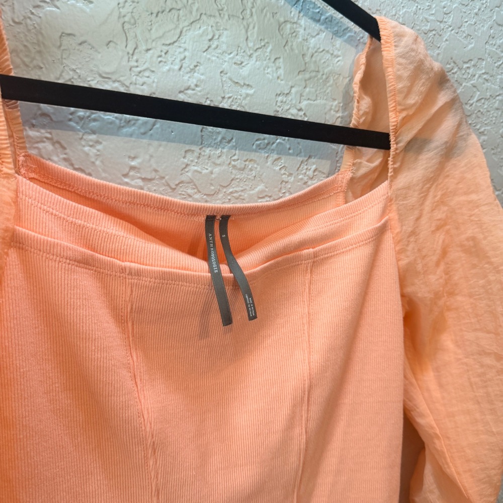 Anthropologie Ribbed Puff Sleeve Top Size S Peach Romantic Cottagecore Boho - Picture 4 of 6